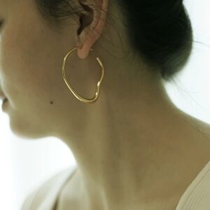 18K GOLD Plated Oversized Hoop Trendy Earrings Irregular Shape